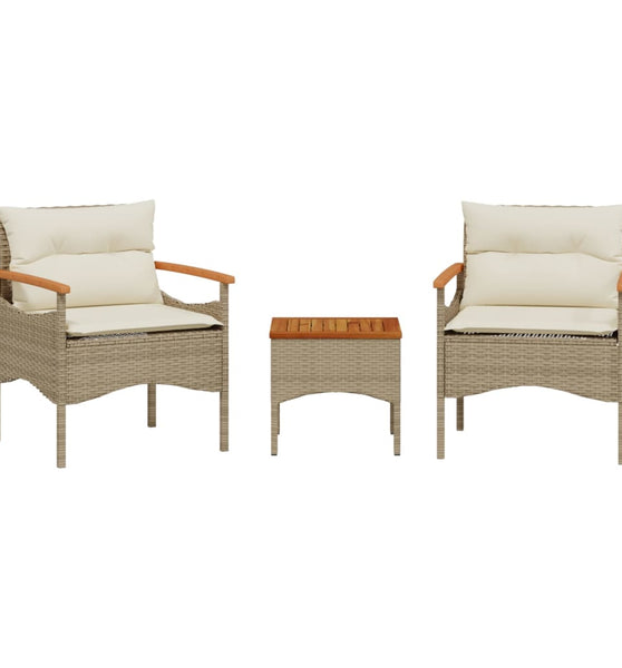 3-tlg. Garten-Sofagarnitur mit Kissen Beige Poly Rattan