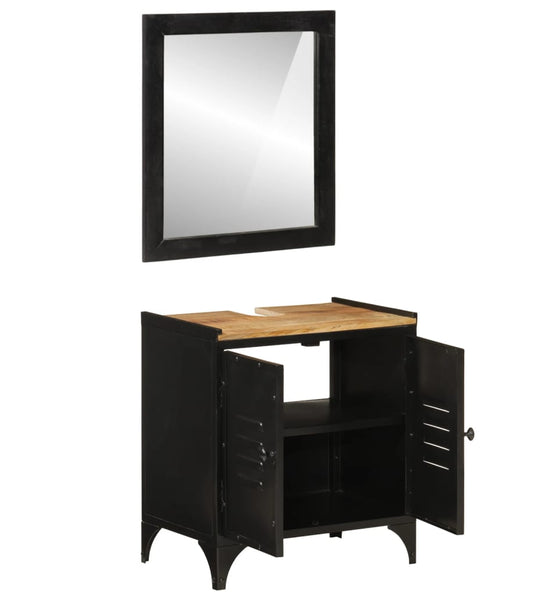 2-tlg. Badmöbel-Set Eisen und Massivholz Mango