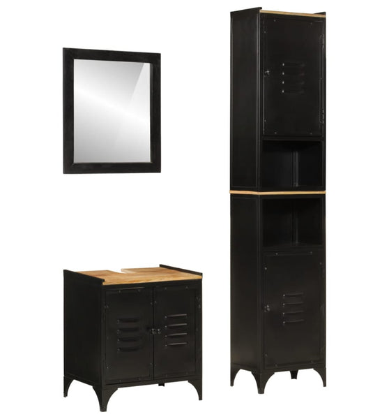 3-tlg. Badmöbel-Set Eisen und Massivholz Mango