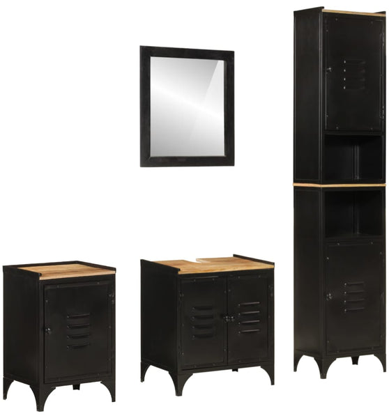4-tlg. Badmöbel-Set Eisen und Massivholz Mango