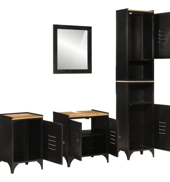 4-tlg. Badmöbel-Set Eisen und Massivholz Mango