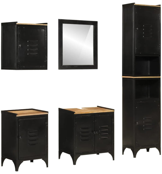 5-tlg. Badmöbel-Set Eisen und Massivholz Mango