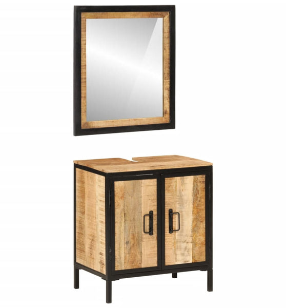 2-tlg. Badmöbel-Set Eisen und Massivholz Mango