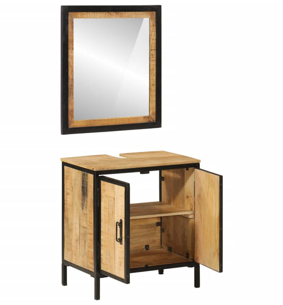 2-tlg. Badmöbel-Set Eisen und Massivholz Mango