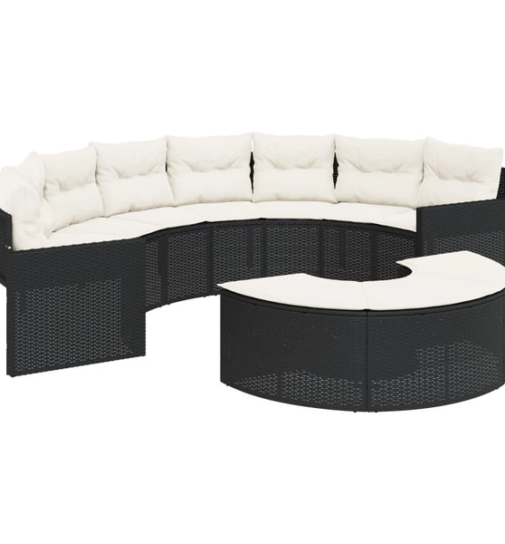 2-tlg. Garten-Sofagarnitur Halbrund Schwarz Poly-Rattan