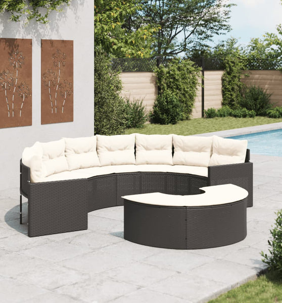 2-tlg. Garten-Sofagarnitur Halbrund Schwarz Poly-Rattan