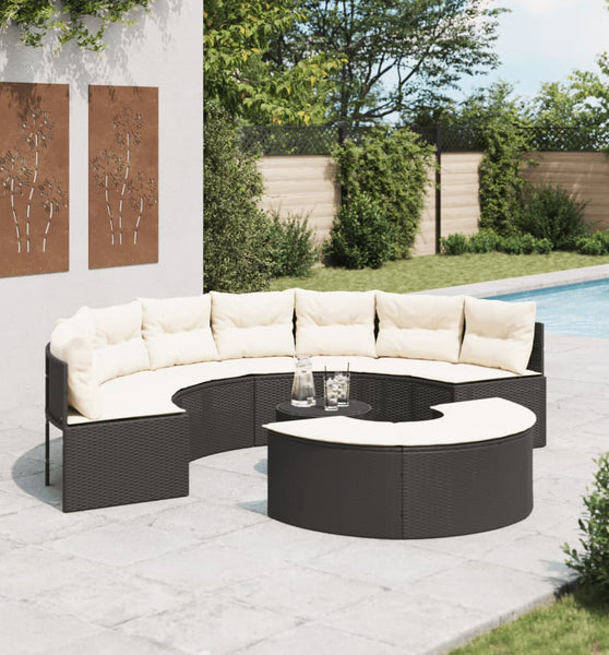 3-tlg. Garten-Sofagarnitur Halbrund Schwarz Poly-Rattan