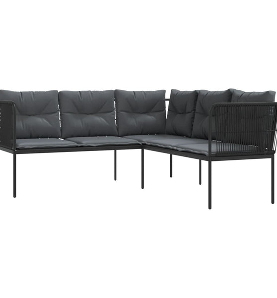 Gartensofa in L-Form mit Kissen Schwarz Stahl und Textilene