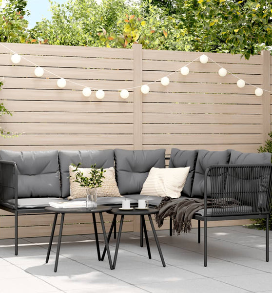 Gartensofa in L-Form mit Kissen Schwarz Stahl und Textilene