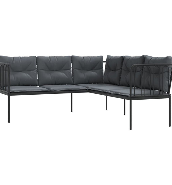 Gartensofa in L-Form mit Kissen Schwarz Stahl und Textilene