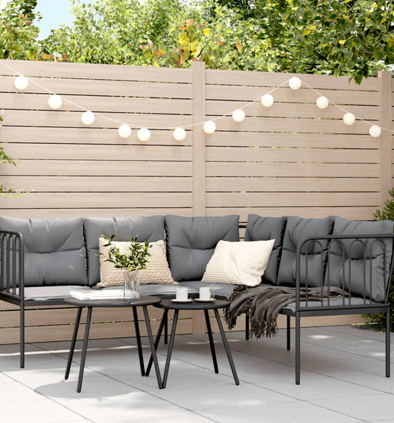Gartensofa in L-Form mit Kissen Schwarz Stahl und Textilene