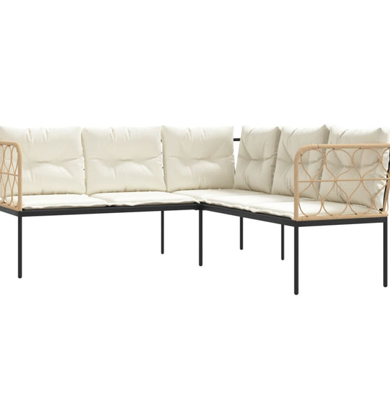 Gartensofa in L-Form mit Kissen Schwarz Stahl und Textilene