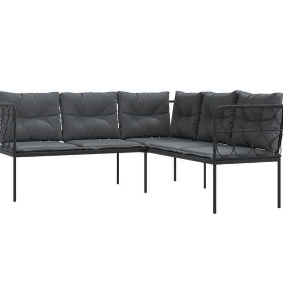 Gartensofa in L-Form mit Kissen Schwarz Stahl und Textilene