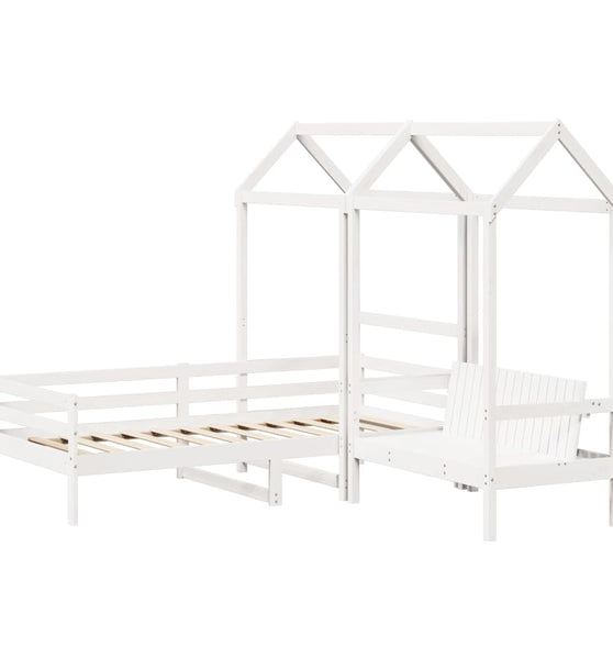 Tagesbett und Bank mit Dach Weiß 90x200 cm Kiefernholz