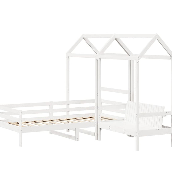 Tagesbett und Bank mit Dach Weiß 90x200 cm Kiefernholz