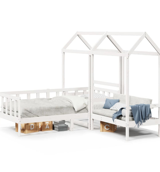Tagesbett und Bank mit Dach Weiß 90x200 cm Kiefernholz