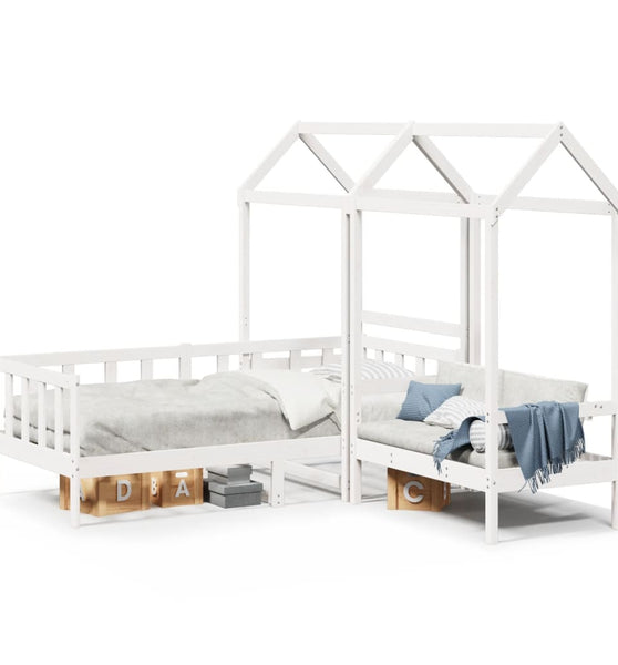 Tagesbett und Bank mit Dach Weiß 90x190 cm Kiefernholz