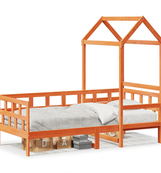 Tagesbett mit Dach Wachsbraun 90x200 cm Massivholz Kiefer