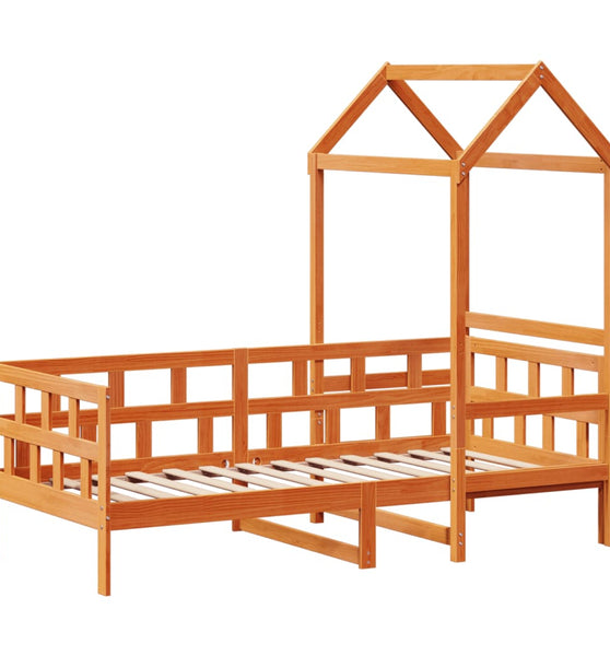 Tagesbett mit Dach Wachsbraun 90x190 cm Massivholz Kiefer