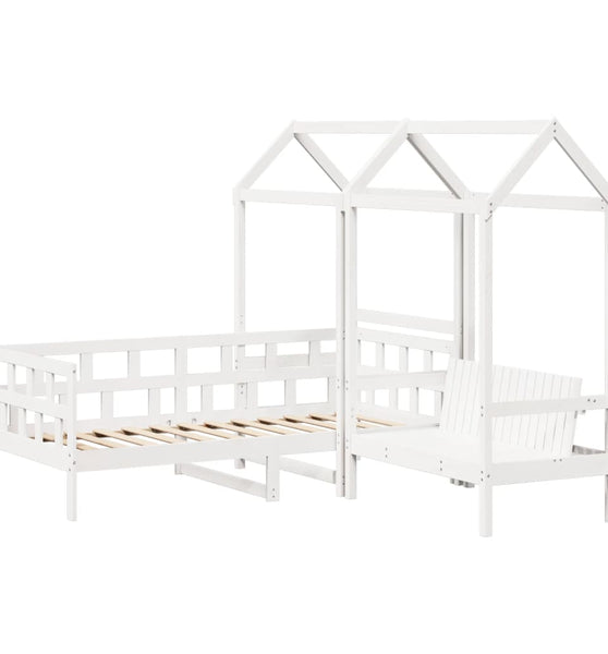 Tagesbett Set mit Dach Weiß 90x200 cm Massivholz Kiefer
