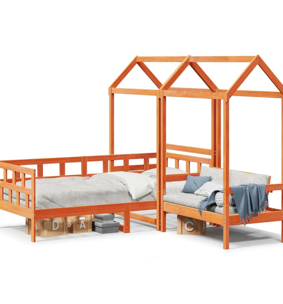 Tagesbett Set mit Dach Wachsbraun 80x200 cm Massivholz Kiefer