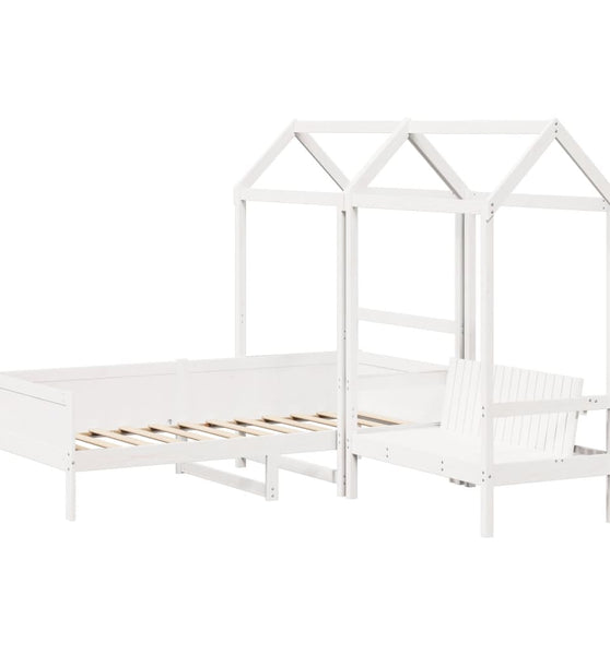 Tagesbett und Bank mit Dach Weiß 90x190 cm Kiefernholz
