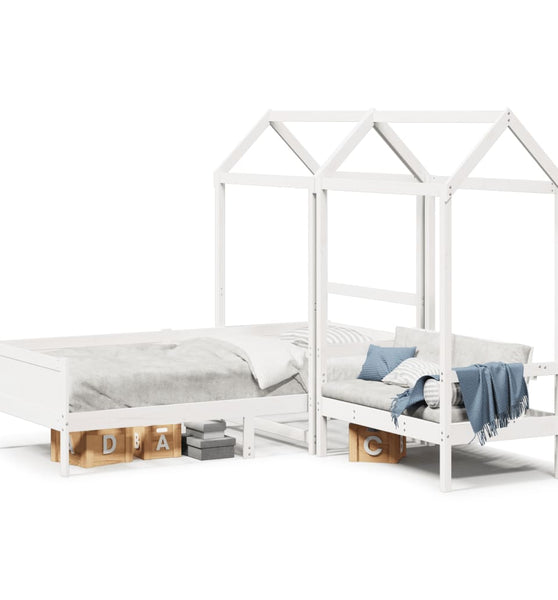 Tagesbett und Bank mit Dach Weiß 90x190 cm Kiefernholz