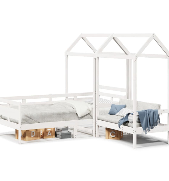 Tagesbett und Bank mit Dach Weiß 90x200 cm Kiefernholz