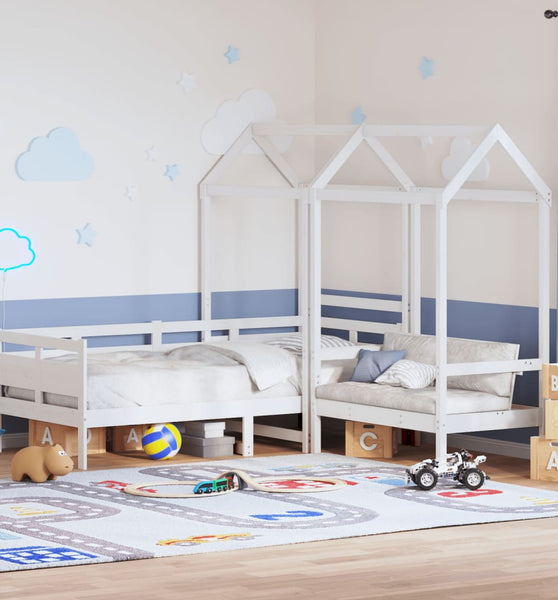 Tagesbett und Bank mit Dach Weiß 90x190 cm Kiefernholz