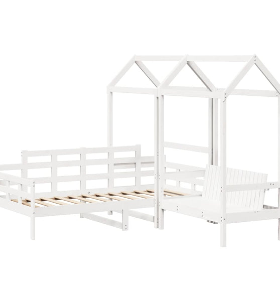 Tagesbett und Bank mit Dach Weiß 90x190 cm Kiefernholz