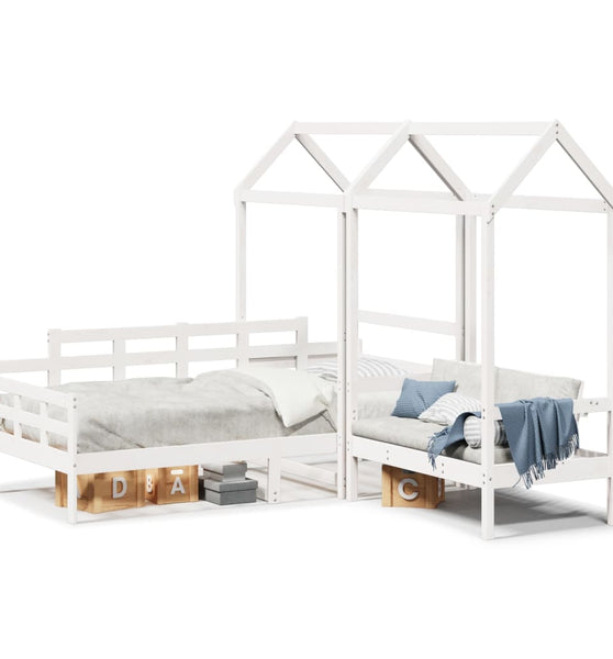 Tagesbett und Bank mit Dach Weiß 90x190 cm Kiefernholz