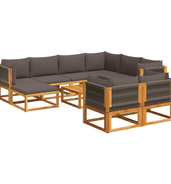 10-tlg. Garten-Sofagarnitur mit Kissen Massivholz Akazie