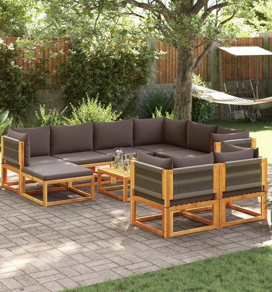 10-tlg. Garten-Sofagarnitur mit Kissen Massivholz Akazie