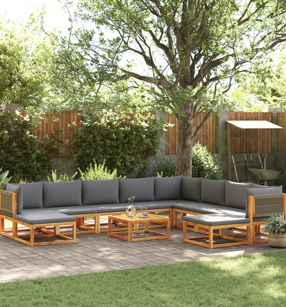 11-tlg. Garten-Sofagarnitur mit Kissen Massivholz Akazie