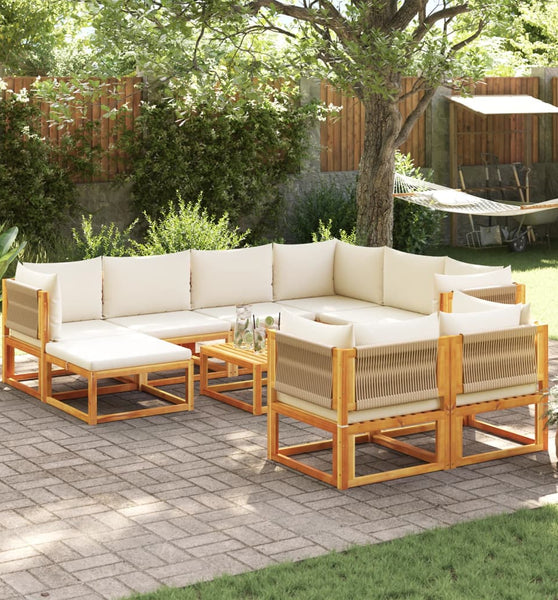 10-tlg. Garten-Sofagarnitur mit Kissen Massivholz Akazie