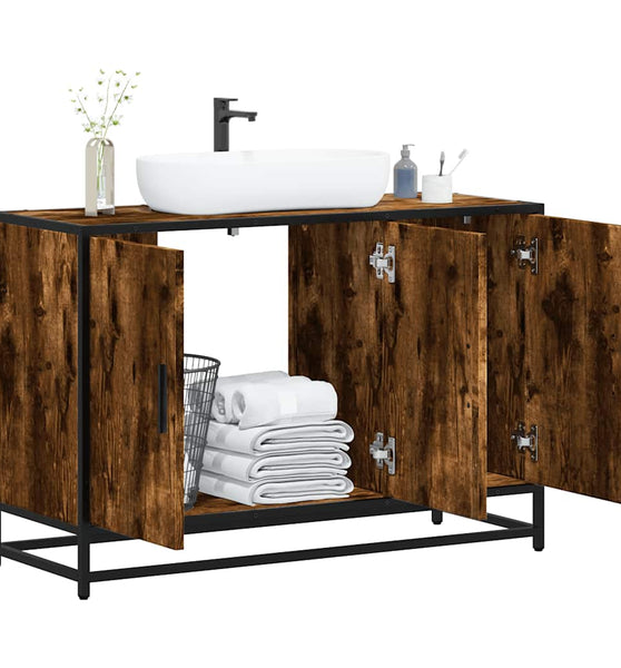 Waschbeckenunterschrank Räuchereiche 90x33x60 cm Holzwerkstoff