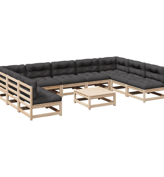 10-tlg. Garten-Sofagarnitur mit Kissen Massivholz Kiefer