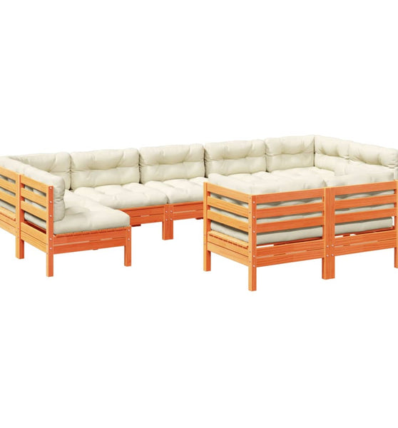 9-tlg. Garten-Sofagarnitur mit Kissen Wachsbraun Kiefernholz
