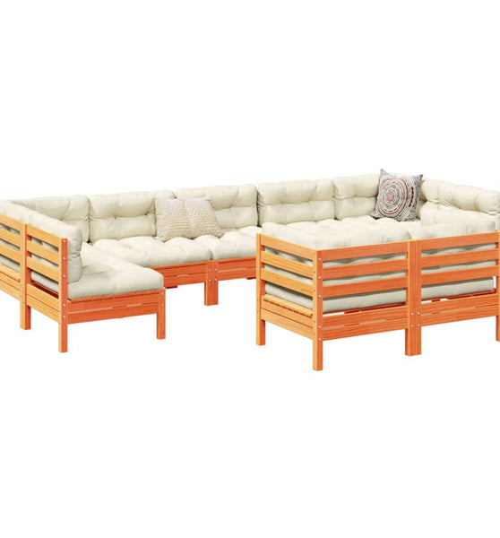 9-tlg. Garten-Sofagarnitur mit Kissen Wachsbraun Kiefernholz