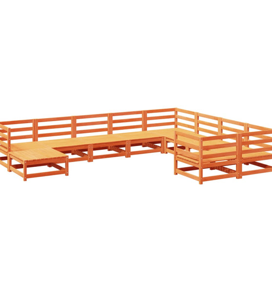 10-tlg. Garten-Sofagarnitur Wachsbraun Massivholz Kiefer