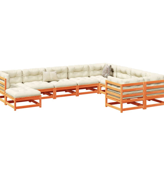 10-tlg. Garten-Sofagarnitur Wachsbraun Massivholz Kiefer
