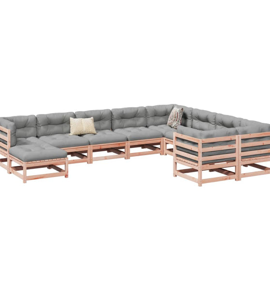 10-tlg. Garten-Sofagarnitur mit Kissen Massivholz Douglasie