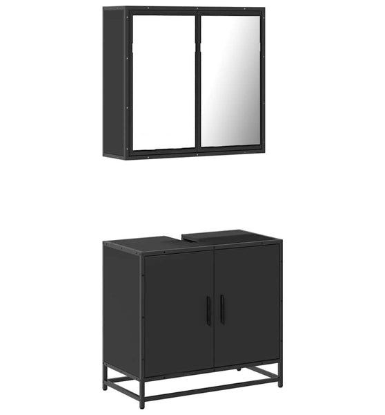 2-tlg. Badmöbel-Set Schwarz Holzwerkstoff