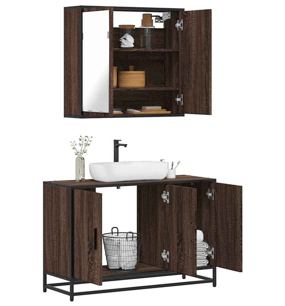 2-tlg. Badmöbel-Set Braun Eichen-Optik Holzwerkstoff