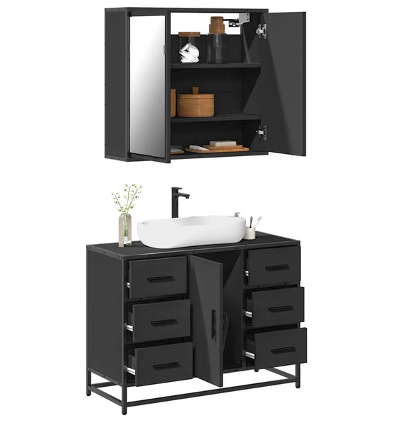 2-tlg. Badmöbel-Set Schwarz Holzwerkstoff