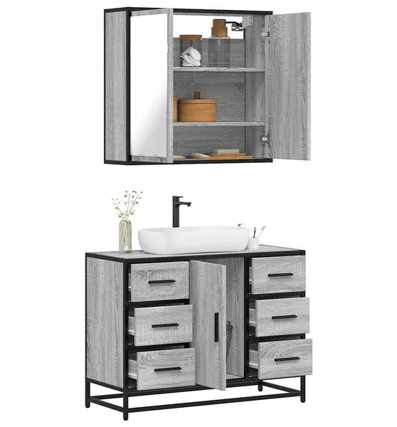 2-tlg. Badmöbel-Set Grau Sonoma Holzwerkstoff