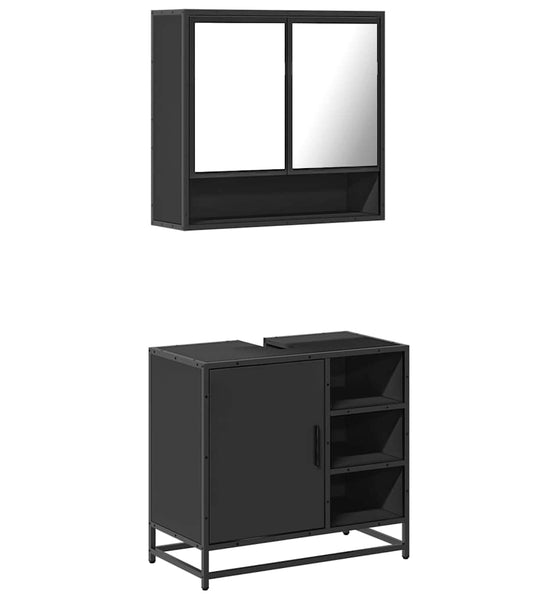 2-tlg. Badmöbel-Set Schwarz Holzwerkstoff