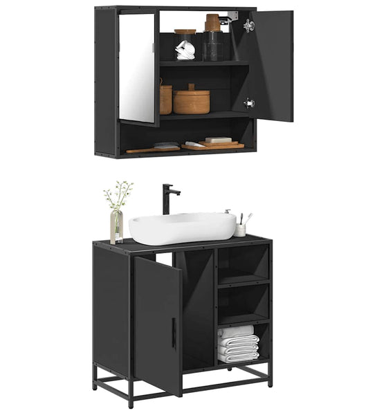2-tlg. Badmöbel-Set Schwarz Holzwerkstoff