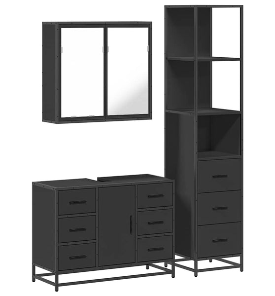3-tlg. Badmöbel-Set Schwarz Holzwerkstoff