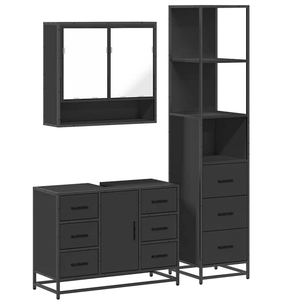 3-tlg. Badmöbel-Set Schwarz Holzwerkstoff